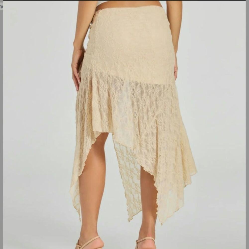 Fairycore Breezy Sheer Lace Asymmetric  Skirt sz M Windsor cream Renaissance